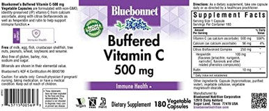 Bluebonnet Nutrition Buffered Vitamin C500 Mg Vegetable Capsules Buffered Calcium Ascorbate For Immune Health Soy Gluten 180 Vegetable Capsules ('743715005693)