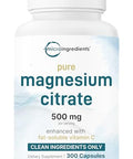 Micro Ingredients Pure Magnesium Citrate Supplements 500Mg 300 Capsules Fat-Soluble Vitamin C Added 100 Chelated Only Active Ingredients