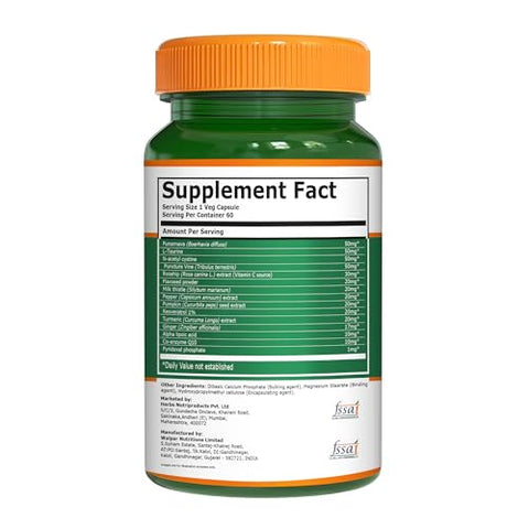 Pure Nutrition Kidney Support Supplement 500Mg 60 Veg Capsules With Punarnava Gokhru Turmeric & Rosehip Extracts Herbal Daily Detox Support Plant-Based Formula