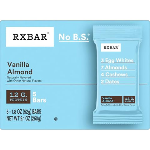 RXBAR Protein Bars, 12g Protein, Gluten Free Snacks, Vanilla Almond, 9.15oz (5 Bars)