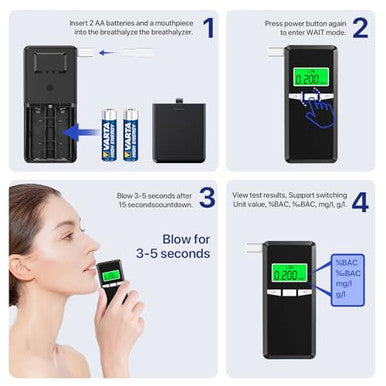 Layfitty Breathalyzer2026 Upgraded Alcohol Tester With Blue Lcd Digital DisplayPortable Alcohol Tester For Home Or Party Use With 10 Mouthpieces