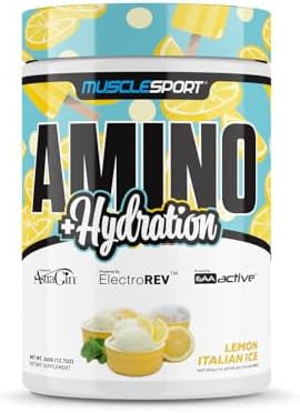 Musclesport Amino Hydration Essential Amino Acid Formula With Electrolytes Coconut Water Powder Bcaa'S. Endurance & Recovery Formula. 30 Servings (30 Serving Lemon Italian Ice)