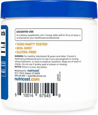 Nutricost Acetyl Lcarnitine Hci (Alcar) 100 Grams Per Container 1G Per Serving Nongmo Gluten Unflavored