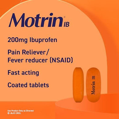 Motrin IB Ibuprofen 200mg Tablets for Fever Muscle Aches Headache & Back Pain Relief 100 ct.