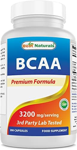 Best Naturals Bcaa Branch Chain Amino Acid 3200Mg Per Serving 200 Capsules Pharmaceutical Grade 100% Pure Instantized Formula Pre/Post Workout Bodybuilding Supplement Boost Muscle Growth