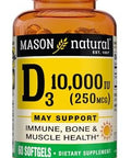 Mason Natural Vitamin D3 250 Mcg (10000 Iu) Supports Overall Health Strengthens Bones And Muscles From Corn Oil 60 Softgels