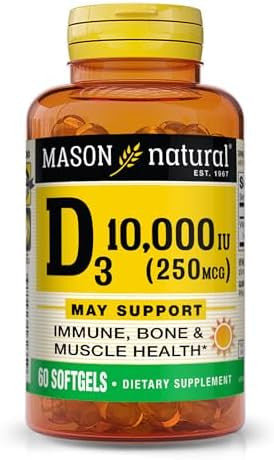 Mason Natural Vitamin D3 250 Mcg (10000 Iu) Supports Overall Health Strengthens Bones And Muscles From Corn Oil 60 Softgels