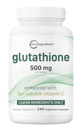 Micro Ingredients Glutathione 500Mg With 100Mg Vitamin C Supplement 240 Veggie Capsules Reduced Glutathione Fat Soluble Ascorbyl Palmitate Complex Non-Gmo Filler Free