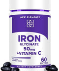 Elements Iron Glycinate 50Mg With Vitamin C Advanced Iron Supplement For Anemia Relief, Immune Boost & Energy Support Gentle On Stomach, Fast Absorption Non-Gmo, Gluten- Softgels For Women & Men