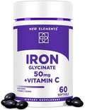 Elements Iron Glycinate 50Mg With Vitamin C Advanced Iron Supplement For Anemia Relief, Immune Boost & Energy Support Gentle On Stomach, Fast Absorption Non-Gmo, Gluten- Softgels For Women & Men
