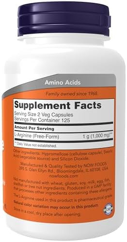 Now Foods Supplements, L-Arginine 500 Mg, Nitric Oxide Precursor, Amino Acid, 100 Veg Capsules