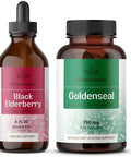 Herbamama Black Elderberry And Goldenseal Kit - Bundle Of Elderberry Extract Tincture & 700Mg Goldenseal Root Capsules - Vegan Non-Gmo Sugar & Gelatin- - 2 Pack