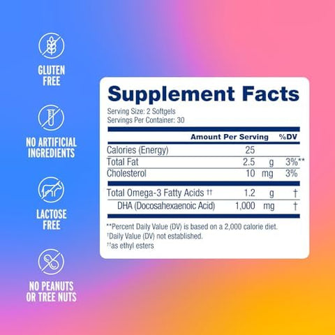 Oceanblue Essentials Brain Fuel " 60Ct " Burpless Fish Oil " High Potency Omega 3 Dha Supplement For Brain And Eye Support "1000 Mg " Tasty Orange Flavor " 1 Month Supply