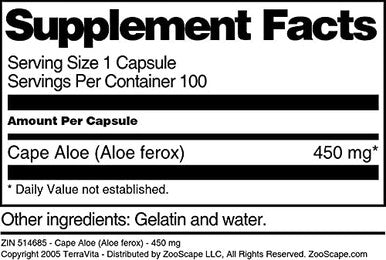 Terravita Cape Aloe (Aloe Ferox) - 450 Mg (100 Capsules, Zin: 514685)