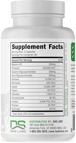 Bucked Up Digestive Enzymes (1500 Mg) Essentials (60 Servings 120 Capsules)