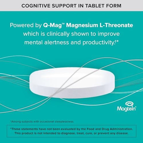 Qunol QMag Magnesium LThreonate Tablets 2000mg of Magtein to Help Support Cognitive Performance Improve Mental Alertness and Productivity Supports Restful Sleep High Absorption 60 Count