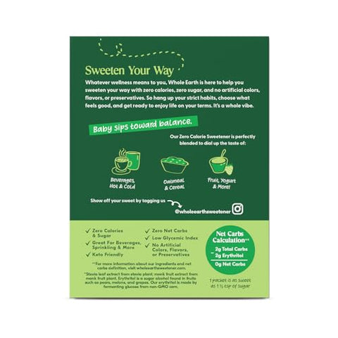 Whole Earth Sweetener Co. NATURE SWEET Stevia & Monk Fruit Sweetener, Erythritol Sweetener, Stevia Packets, Sugar Substitute, Natural Sweetener, 40-Count