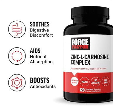 Force Factor Zinc Lcarnosine Capsules To Support Gastric And Digestive Health Digestion And Bloating Supplement Vegan Nongmo No Gelatin 120 Capsules