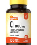 Sundance Vitamin C 1000mg with Rose HIPS and Bioflavonoids 100 Coated Caplets Vegetarian NonGMO and Gluten Free Supplement