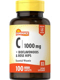 Sundance Vitamin C 1000mg with Rose HIPS and Bioflavonoids 100 Coated Caplets Vegetarian NonGMO and Gluten Free Supplement