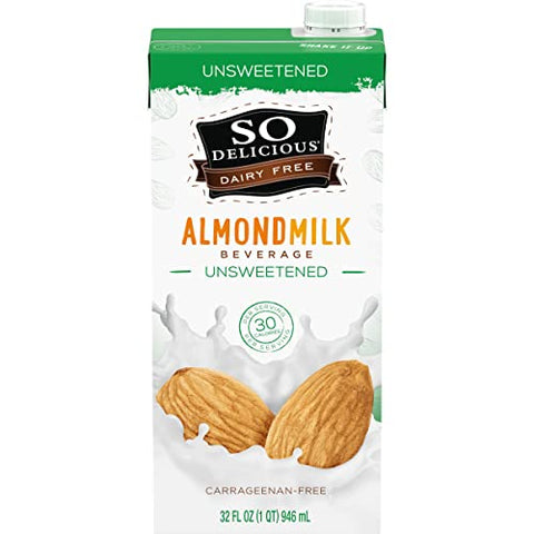So Delicious Dairy Free Shelf-Stable Almond Milk, Unsweetened, Vegan, Non-GMO Project Verified, 1 Quart