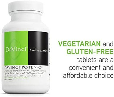 Davinci Labs Potenc Support Immune System Function & Collagen Health Vitamin C Calcium Magnesium Zinc Potassium Manganese & Bioflavonoids Vegetarian Gluten 90 Tablets
