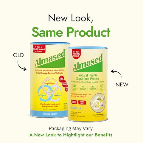 Almased Meal Shakes For Weight Loss Protein Powder Starter Kit (Almond Vanilla Flavor 2 Cans Of 17.6 Oz + Shaker Bottle + Scoop)