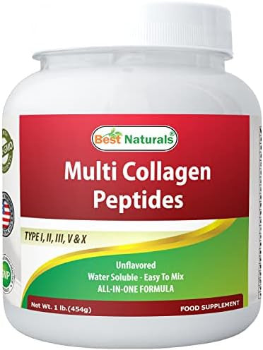 Best Naturals Multiple Collagen Peptides Protein Type I Ii Iii V & X Collagen Unflavored 1 Pound Grass Fed & Pasture Raised Water Soluble Easy To Mix