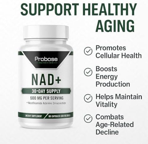 Probase Nutrition NAD Supplement 500mg High Potency 30 Day Supply NAD Maximizer Similar to Nicotinamide Riboside Vegan Non GMO Third Party Tested