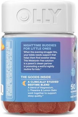Olly Kids Melatonin Sleep Gummy Supplement Supports Sleep Quality Magnesium LTheanine Lemon Balm Cloudberry Peach Flavored 25 Day Supply 50 Count
