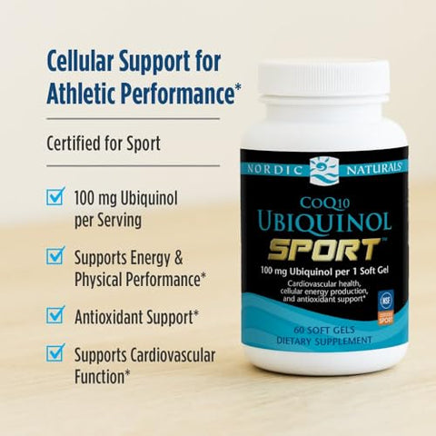 Nordic Naturals Nordic Coq10 Ubiquinol Sport - 60 Mini Soft Gels - 100 Mg Ubiquinol - Heart Health Physical Performance Cellular Energy Production - Non-Gmo 60 Servings