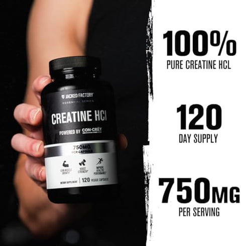 Jacked Factory Creatine Hcl Capsules Con Cret Creatine Pills 750Mg Lean Muscle Growth & Recovery Boost Strength & Endurance No Bloating Or Cramps 120 Capsules