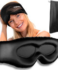 Myhalos 3D Mulberry Silk Sleep Mask For Women & Men With Cups Blackout - Silk Eye Masks For Sleep Anywhere Travel Night Face Side - Eye Cover Sleeping Mask Eyemask Sleepmask Black