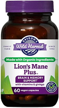 Oregon'S Wild Harvest Lion'S Mane Plus Brain & Memory Support With Vitamins & Ginkgo Organic 60 Count