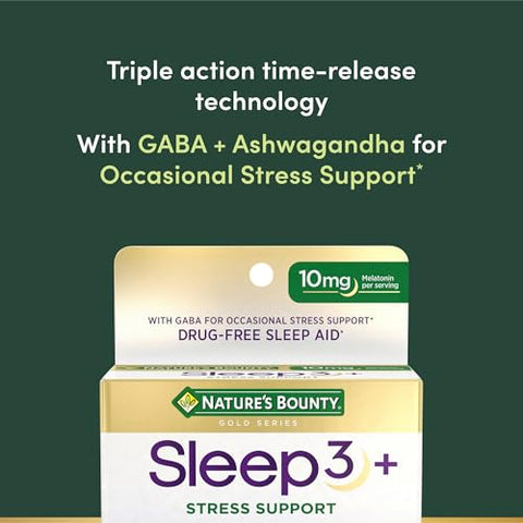 Nature'S Bounty Stress Support Plus Melatonin Sleep3 Maximum Strength 100 Drug Free Sleep Aid Dietary Supplement With Ashwagandha Time Release Technology 10Mg 56 Tri-Layered Tablets (Pack Of 2)