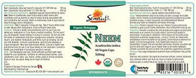 Sewanti Organic Neem Healthy Skin, Acne, Clear skin, Skin Issues NPN 80065670, 60 Vegan High Potency Extract Capsules