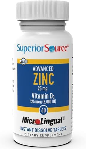Superior Source Advanced Zinc, With Zinc (25 Mg) And D3 (5,000 Iu), Quick Dissolve Microlingual Tablets, 60 Ct, Promotes A Healthy Immune System, Non-Gmo