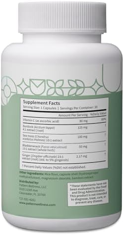 Pattern Wellness Sea Moss Complex Organic Sea Moss Burdock Root Bladderwrack Vitamin C and Ginger Capsules Immune Support Digestive Health Energy Support Vegan NonGMO 30 Capsules