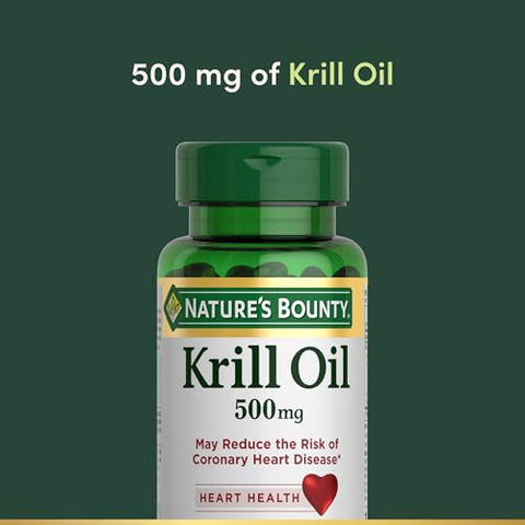 Nature'S Bounty Krill Oil Heart Health Dietary Supplement 500Mg Rapid Release Softgels 30 Count