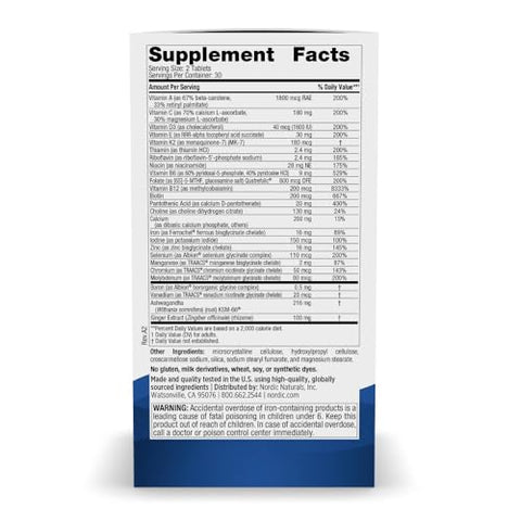 Nordic Naturals Women S Multivitamin Extra Strength - Skin Hair Energy & Bone Support - Immunity Supplement - 20 Essential Nutrients - 60 Tablets 30 Servings