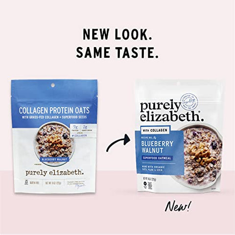 Purely Elizabeth, Blueberry Walnut, Superfood Oatmeal Pouch 8oz (8oz Bag), Collagen, Gluten-Free, Organic Oats (Pack of 2)