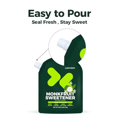 Lesweet Monk Fruit Sweetener 16 oz and Lesweet Classic Zero Calorie Sweetener, Erythritol Sweetener with Stevia Extract 16 oz