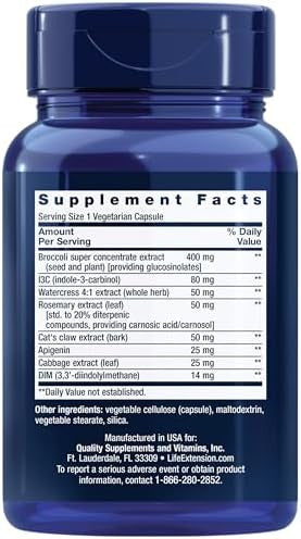 Life Extension Triple Action Cruciferous Vegetable Extract, 60 Vegetarian Capsules Helps Maintain Dna Health & Already-Healthy Hormone Levels - Non-Gmo, Gluten-Free, Vegetarian