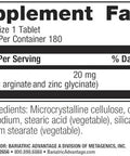 Bariatric Advantage Non Chewable Zinc Chelate, Highly Absorbable 20 Mg Zinc Arginine And Zinc Glycine Tablets For Bariatric Surgery Patients - 180 Tablets