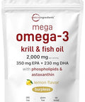 Micro Ingredients Mega Omega-3 Krill & Fish Oil 2000Mg Equivalent 240 Softgels Lemon Flavored Burpless Essential Fatty Acids & Astaxanthin Epa 350Mg Dha 230Mg Heart & Brain Supplement