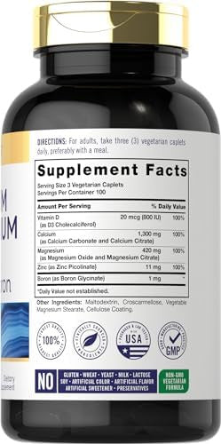 Carlyle Calcium Magnesium Zinc With Vitamin D3 And Boron 300 Caplets Vegetarian, Non-Gmo Supplement