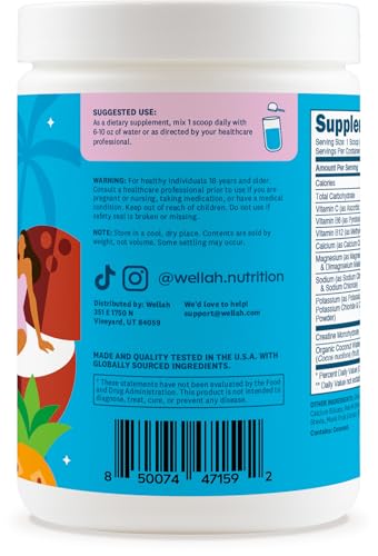 Wellah Creatine Electrolytes Powder (Blue Hawaii) 30 Servings - Hydration Drink Mix With 3G Of Creatine Monohydrate
