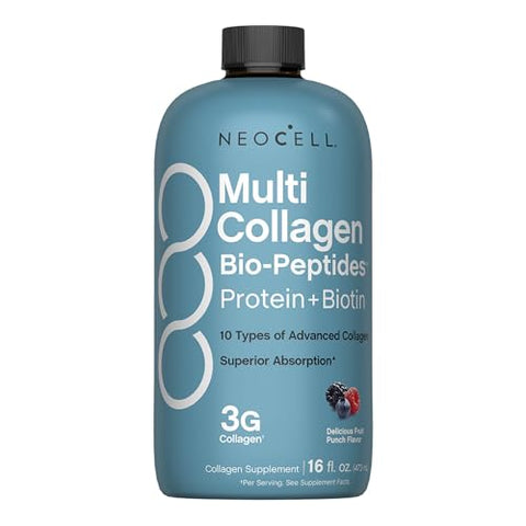 Neocell Liquid Multi Collagen Peptides 16 Fl Oz Protein Plus Biotin 10 Types Of Advanced Collagen Superior Absorption Fruit Punch Flavor For Women And Men
