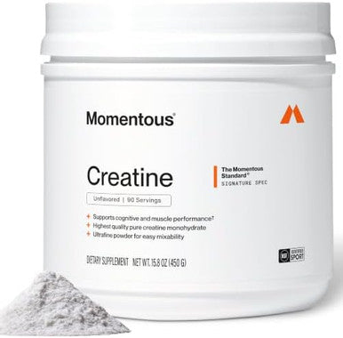 Momentous Creatine Monohydrate Powder 5g per Serving Unflavored | Supports Lean Muscle Strength Recovery and Cognitive Function NSF Certified for Sport Non-GMO and Gluten-Free (90 Servings)