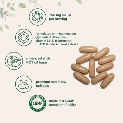 Micro Ingredients Gaba 750 Mg With Mct Oil 300 Softgels Gamma Aminobutyric Acid With Vitamin B6 5-Htp L-Theanine L-Tryptophan & Magnesium Glycinate Non-Gmo Cgmp Manufactured